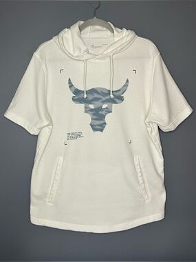 Under Armour Project Rock Hoodie Mens L White Short Sleeve Terry Fleece Pullover